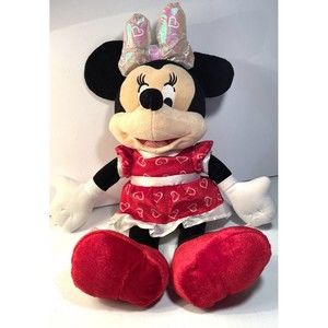 16" Disney Minnie Mouse Doll Talking Plush Light Up Bow Red Dress W/Hearts